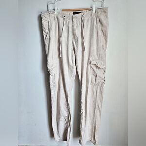 BLUMIND Men's Casual Linen And Cotton Lightweight Cargo Style Pants